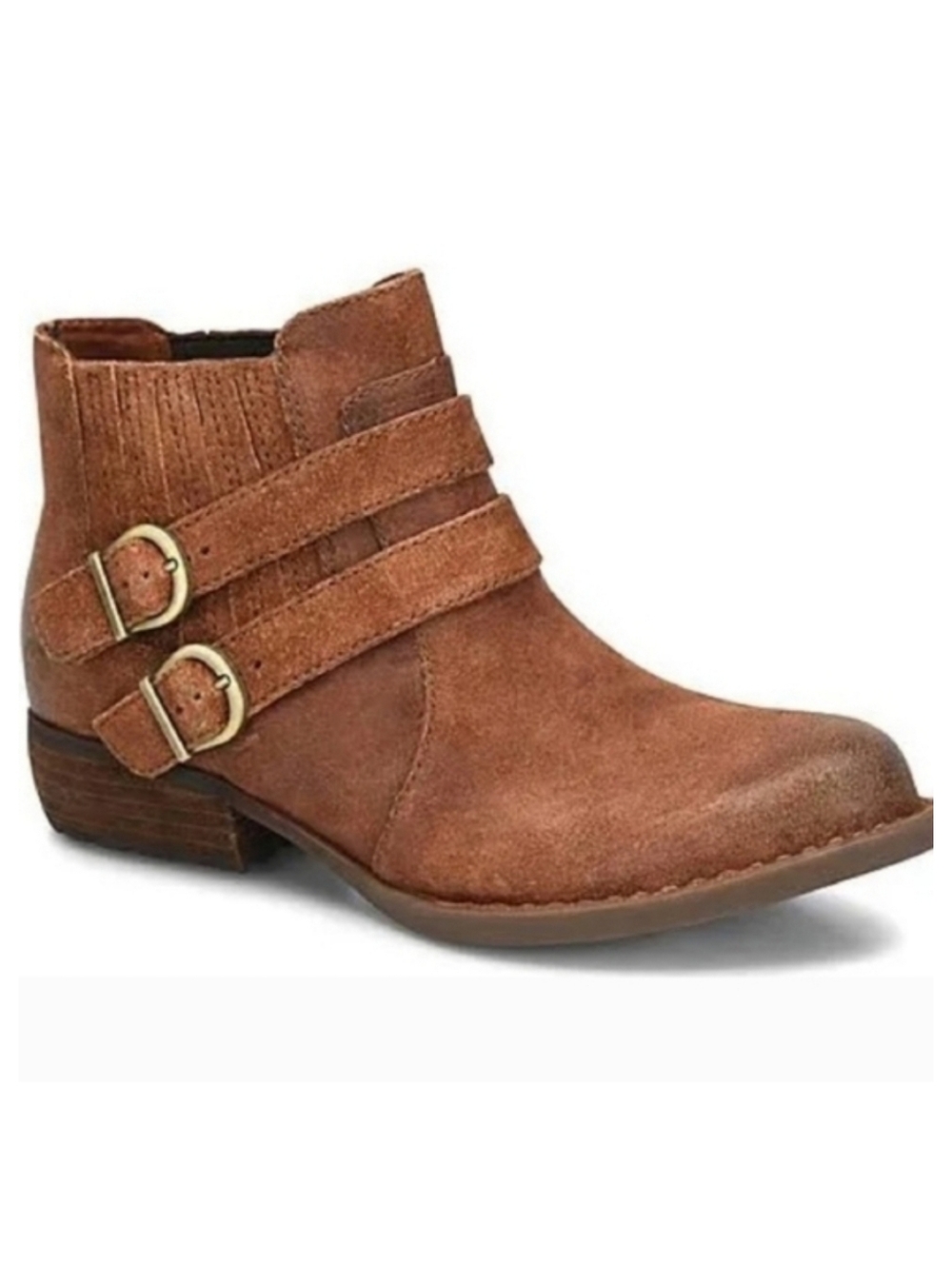 Born Moringa Whiskey Brown Suede‎ Leather Double Buckle Strap Chelsea Boho Boots